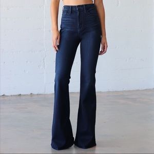 Pylo High Waisted Dark Blue Flare Jeans